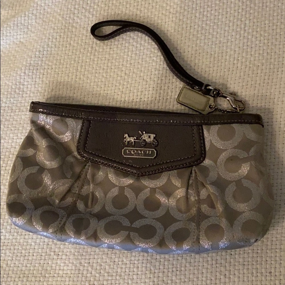 Silver canvas Coach clutch/wristlet